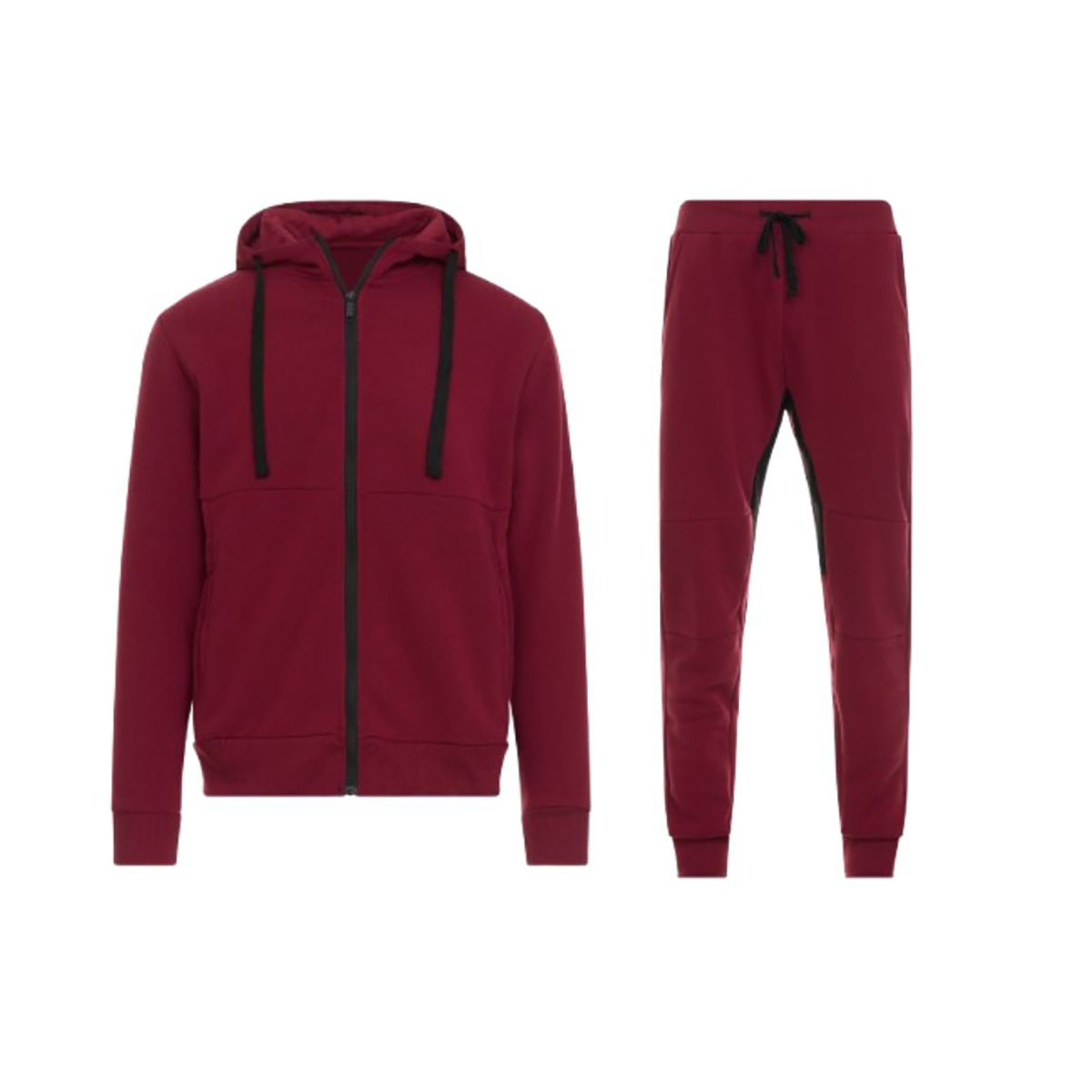 Men's Tech Fleece-Lined Full-Zip Hoodie and Jogger Activewear Set - Burgundy/ Small