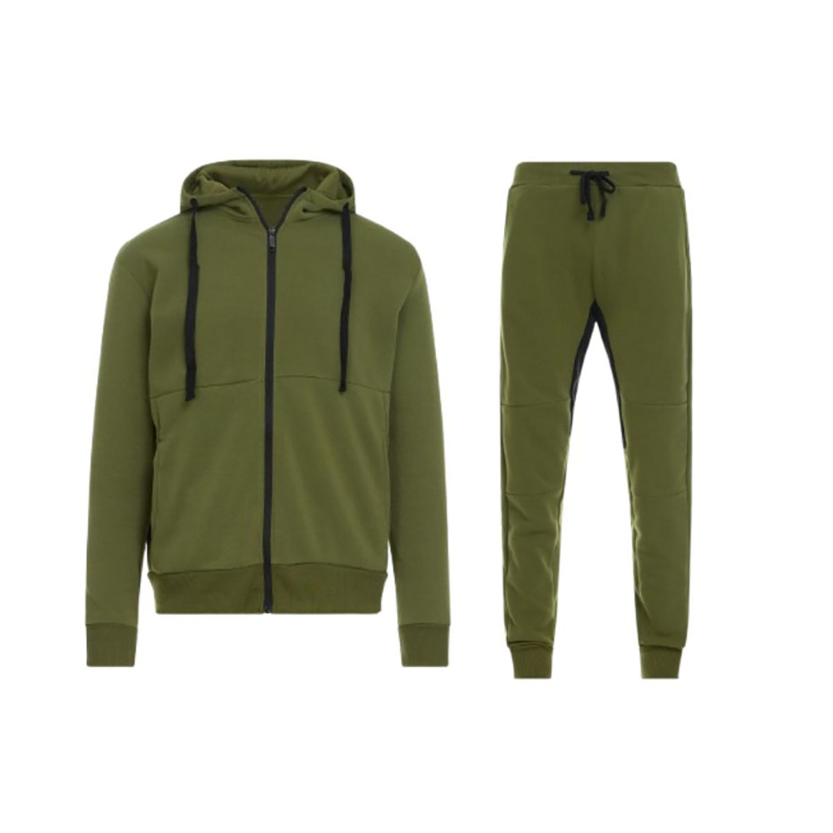 Men's Tech Fleece-Lined Full-Zip Hoodie and Jogger Activewear Set - Olive/ Small