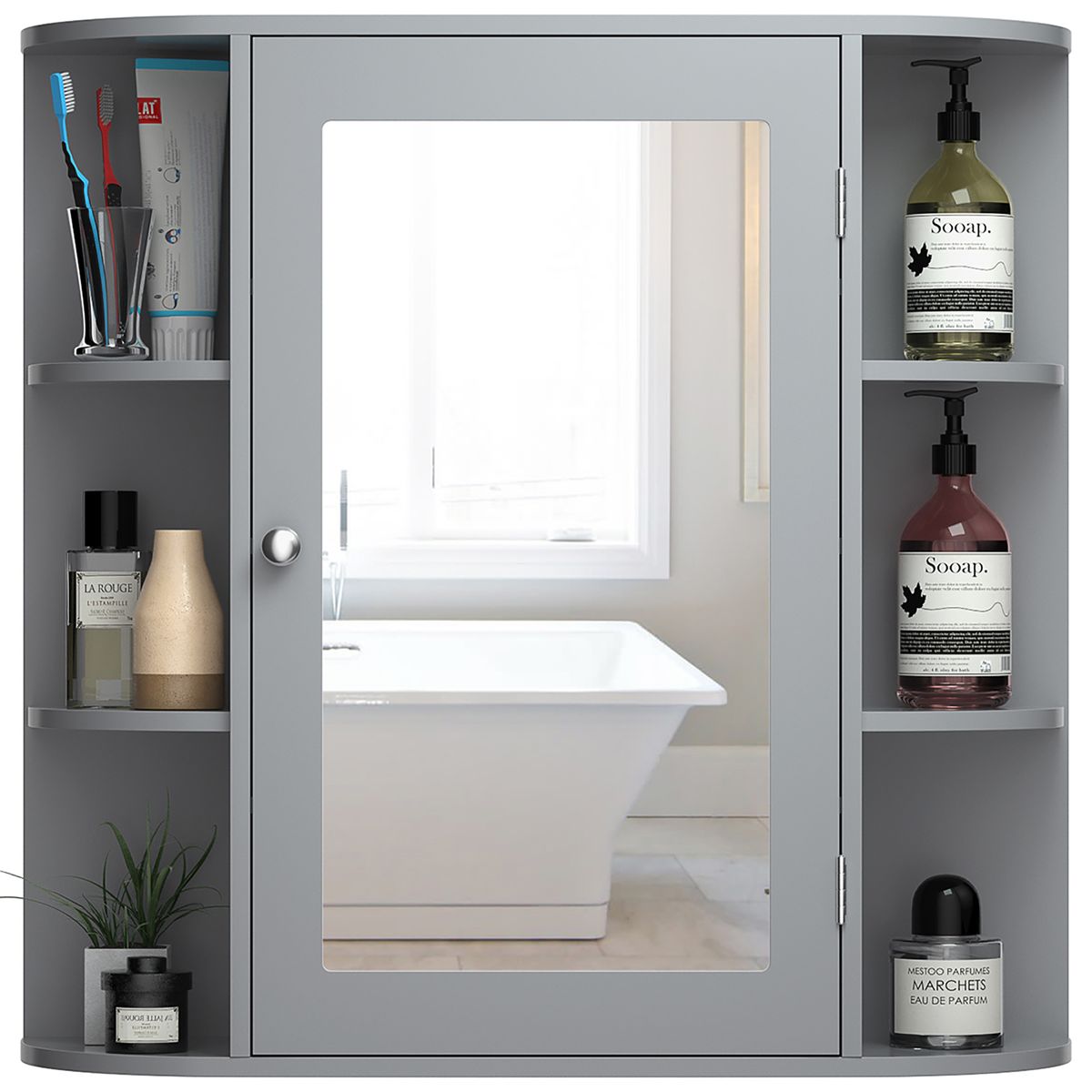 Mirrored Wall-Mounted Bathroom Vanity - Cabinet Mirror Grey