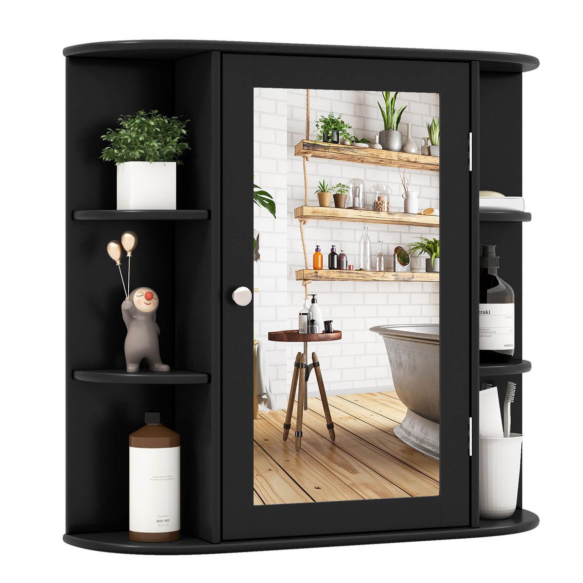 Mirrored Wall-Mounted Bathroom Vanity - Cabinet Mirror Black