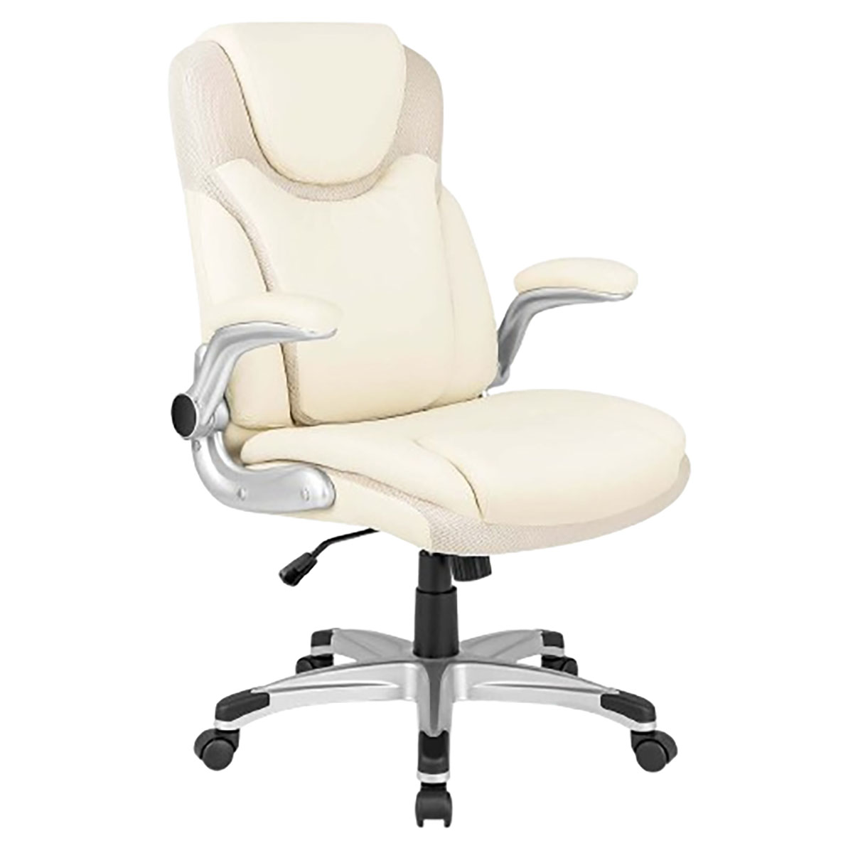 Ergonomic Office PU Leather Executive Chair with Flip-up Armresets - Office Chair-Beige