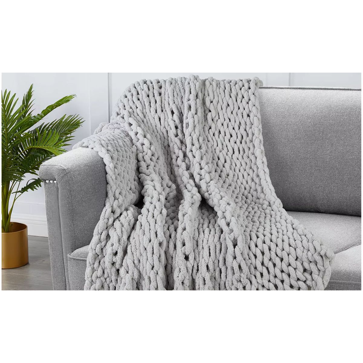 Chunky Chenille Plush Throw by Kathy Ireland, 50" x 60" - Light Grey
