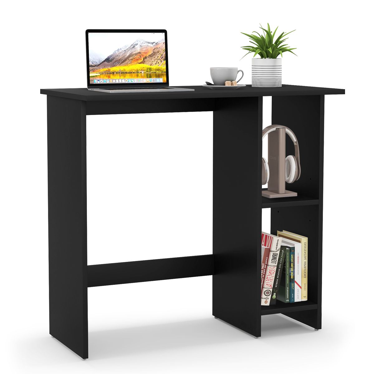 Modern Writing Desk with 3-Position Adjustable Shelf - Computer Desk -Black