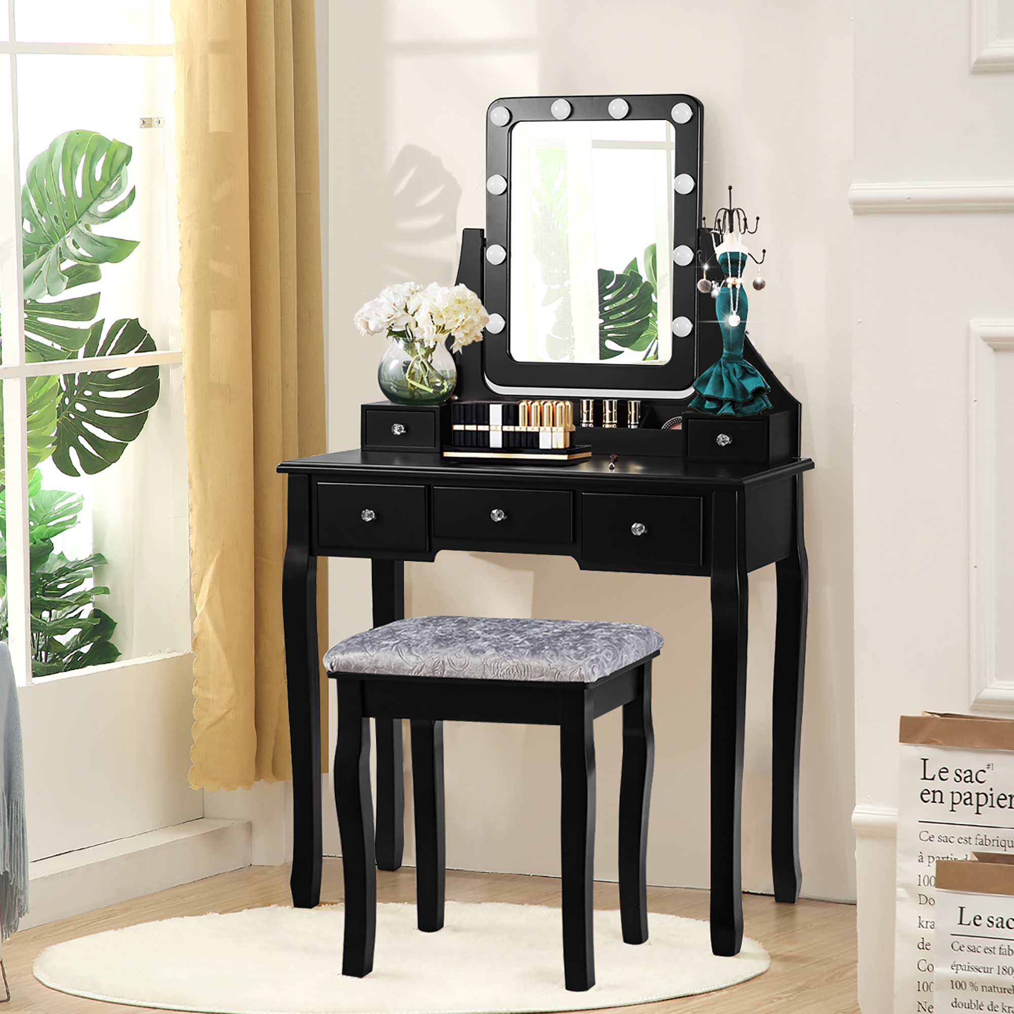 Vanity Dressing Table with Cushioned Bench - Dressing Table BK