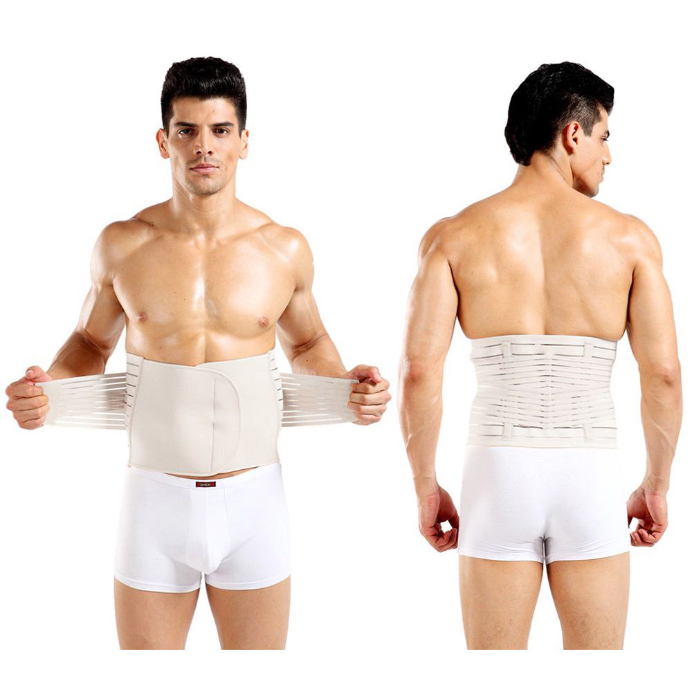 Men's Adjustable Double-Compression Waist-Slimming Back Support Wrap - Nude - Medium/Large