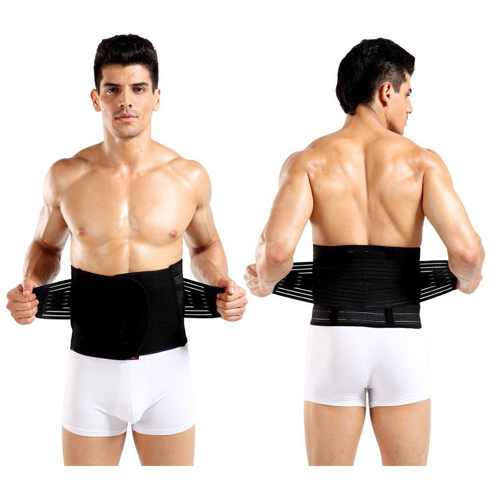 Men's Adjustable Double-Compression Waist-Slimming Back Support Wrap - Black - Medium/Large