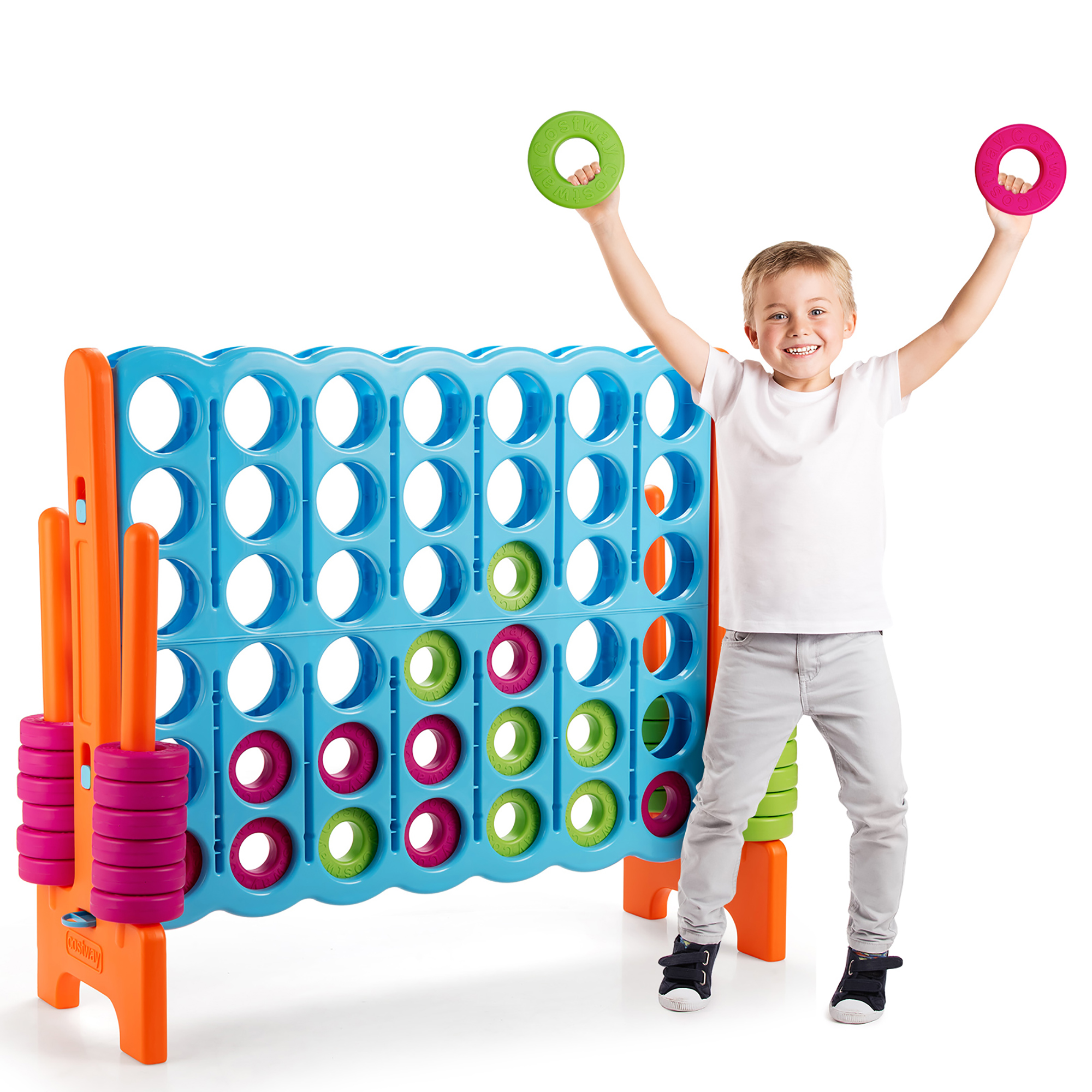 Jumbo 4-to-Score Giant Game Set with 42 Jumbo Rings - Costway Jumbo 4-to-Score 4 in