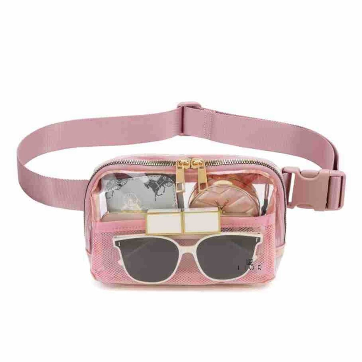 Transparent Crossbody Bag with Adjustable Strap - Pink