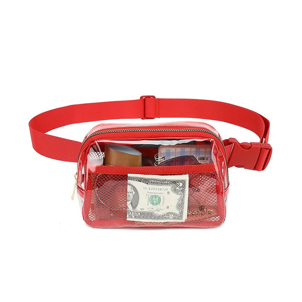 Transparent Crossbody Bag with Adjustable Strap - Red
