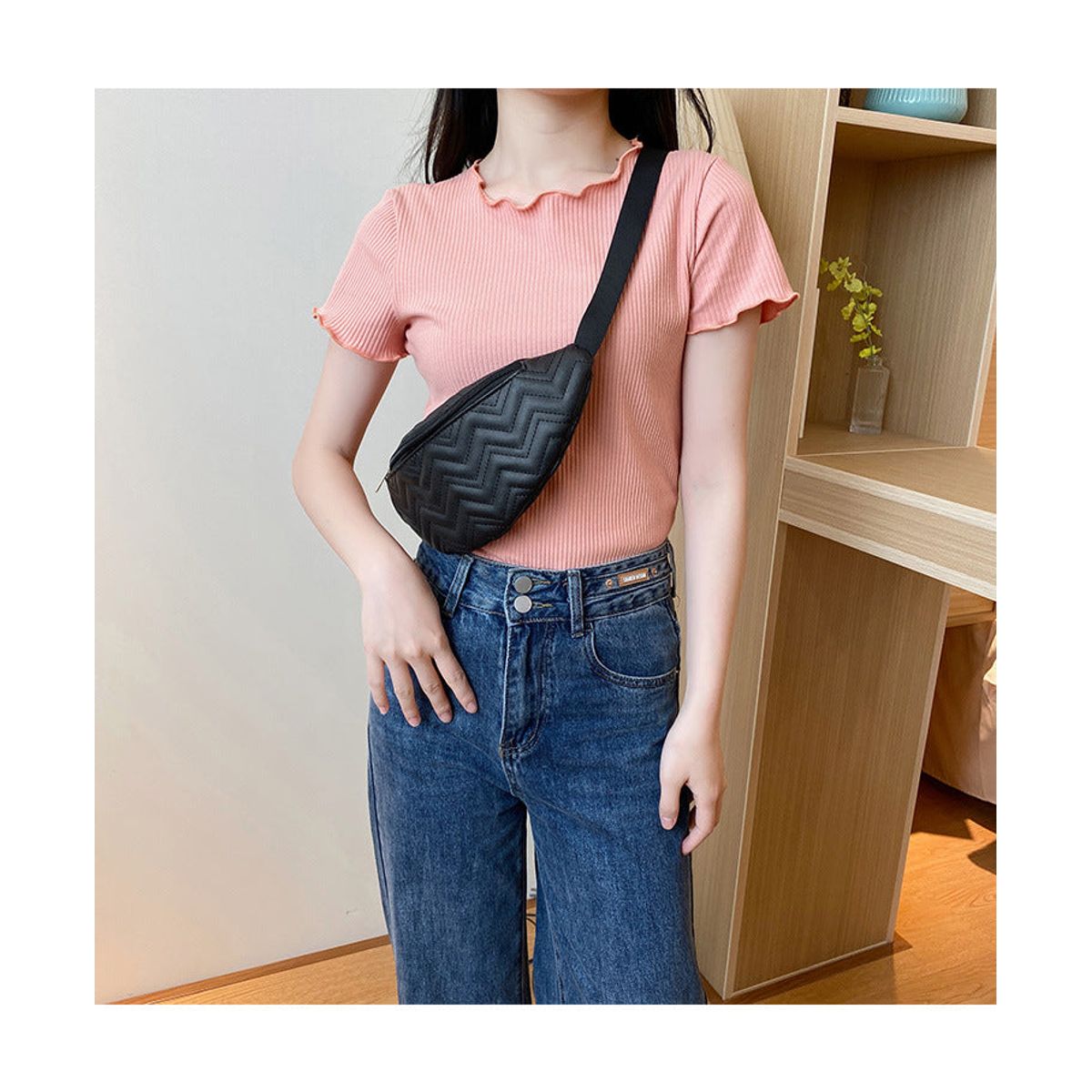 Vegan Leather Quilted Fanny Pack - Black