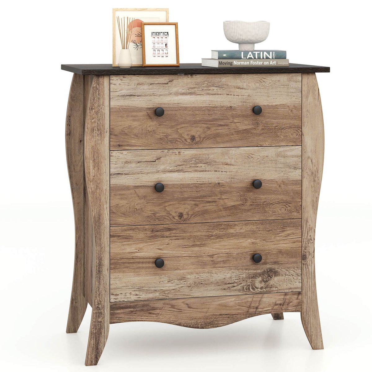 30" Farmhouse Side Table with Drawers - Brown- 1 Piece