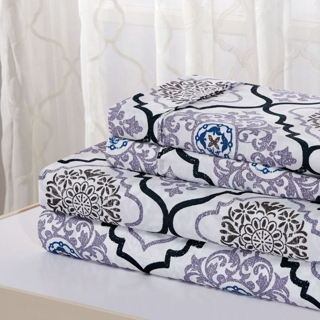 1800-TC Egyptian Luxury Printed Sheet Set by Bibb Home® - Queen - Lilac Medallion