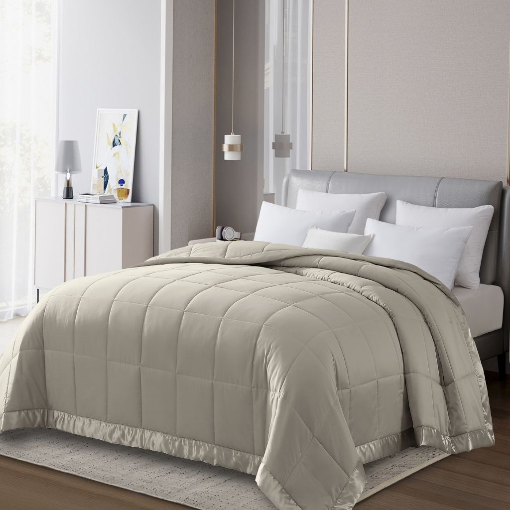Solid Color Microfiber Down Alternative Blanket - Twin - Khaki