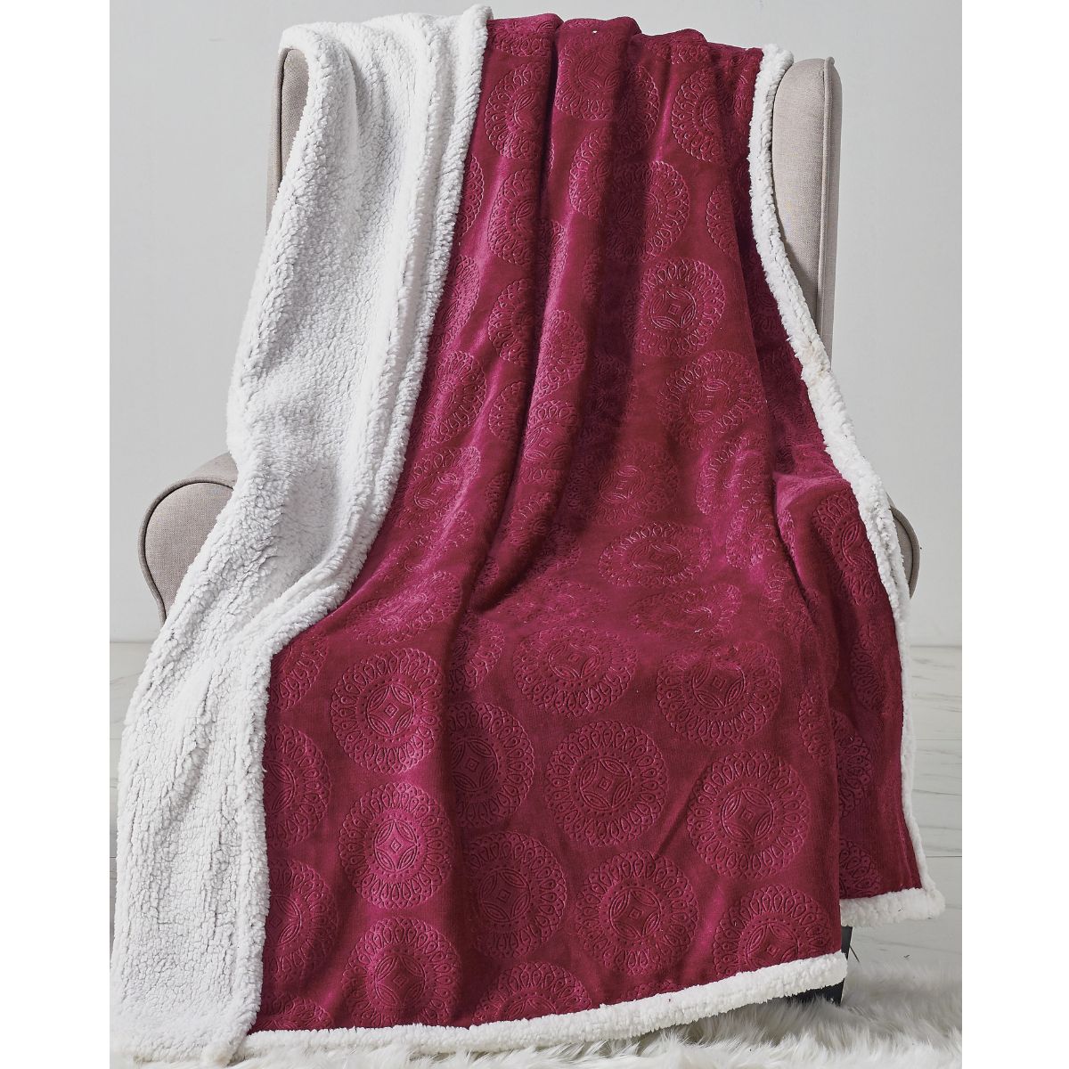 Large Cozy Throw Blanket (2-Pack) - Caesar Sherpa - Burgundy