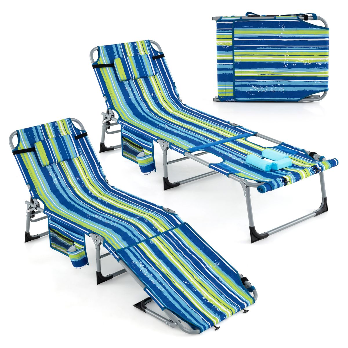 Outdoor Folding Chaise Lounge Chair (2-Pack) - Costway Lounge Chair-Navy