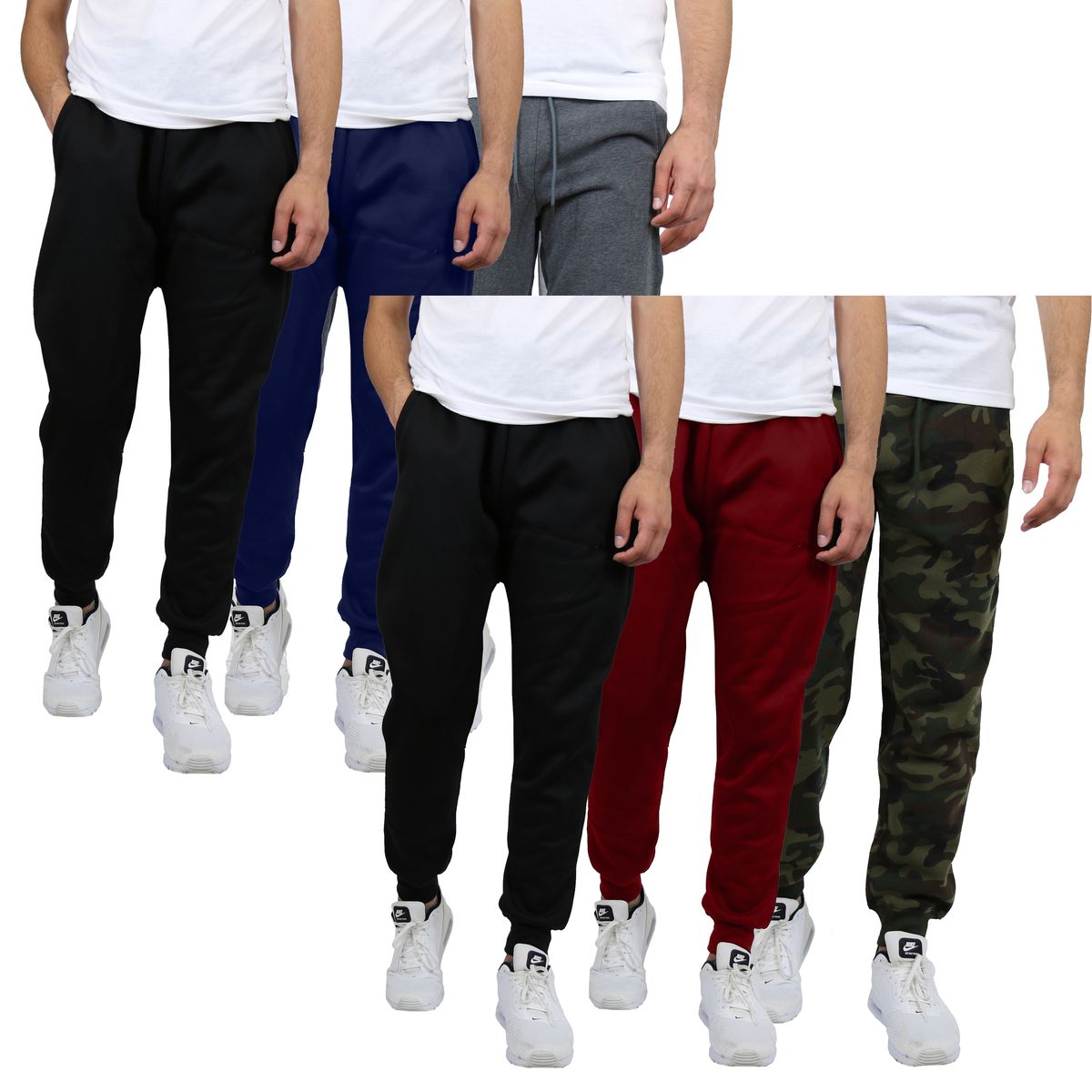 Men's Slim-Fit Fleece Jogger Sweatpants (6-Pack) - X-Large - Black, Navy, Wine, Camo