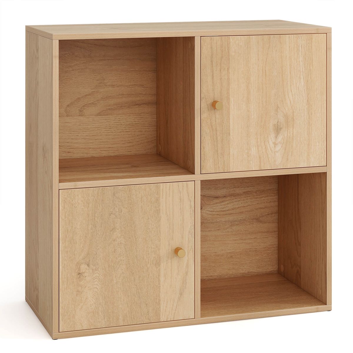 4-Cube Bookcase with 2 Storage Cabinets  - 4-Cube Bookcase-Natural