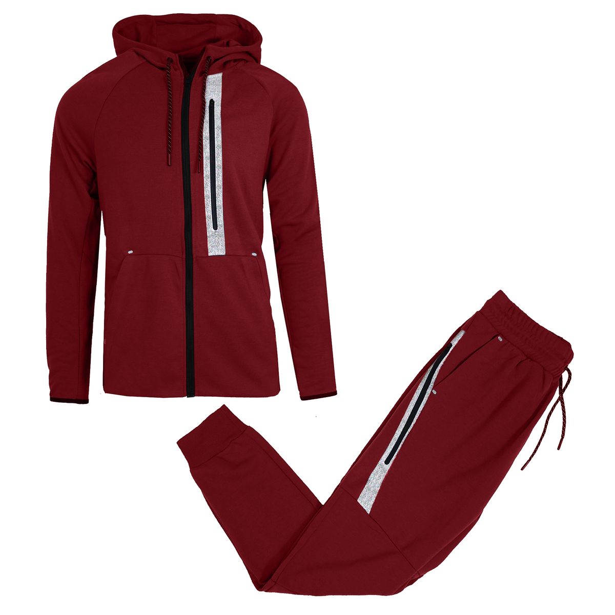 Men's Full-Zip Tech Fleece Hoodie and Jogger Set with Reflective Trim - GBT24-4934 - BG - S