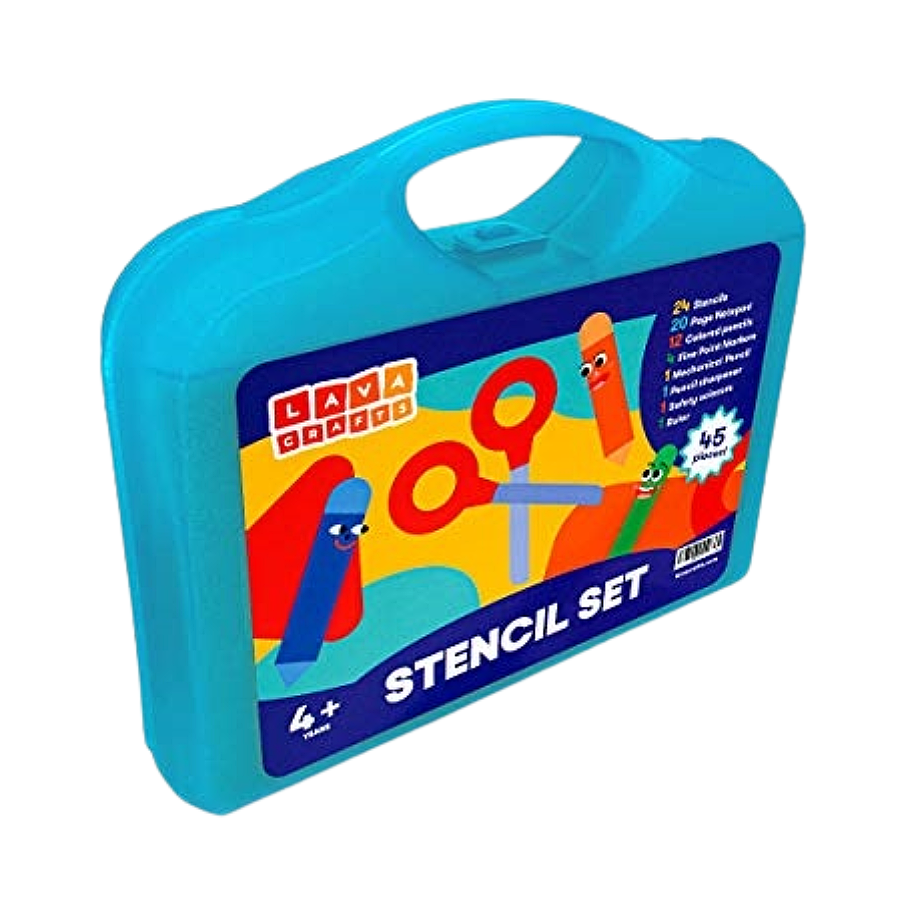 Kids' Coloring Pack with Stencils, Colored Pencils, Fine-Point Markers, and More - Lava-Crafts-Stencil-Set-Blue