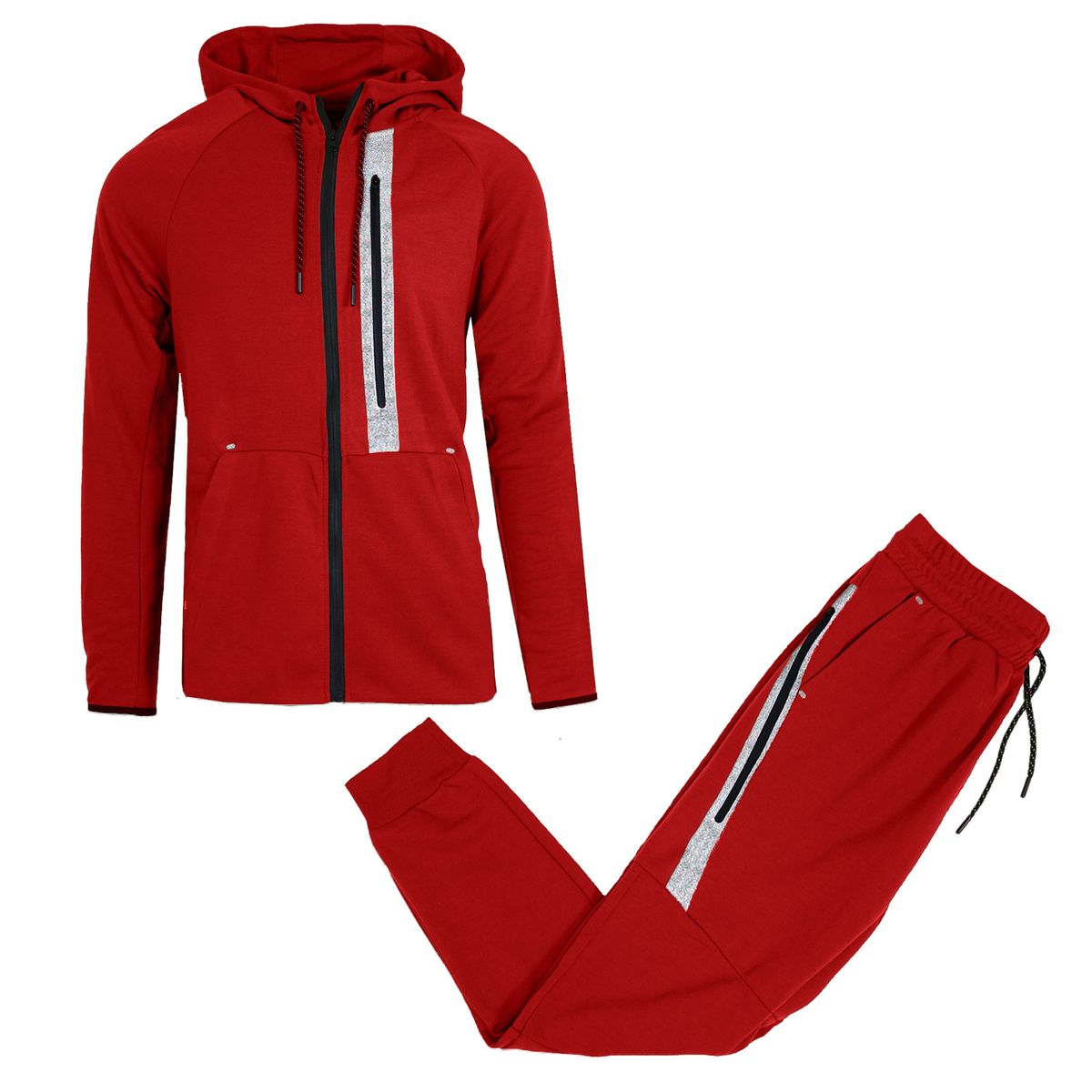 Men's Full-Zip Tech Fleece Hoodie and Jogger Set with Reflective Trim - GBT24-4934 - RD - M