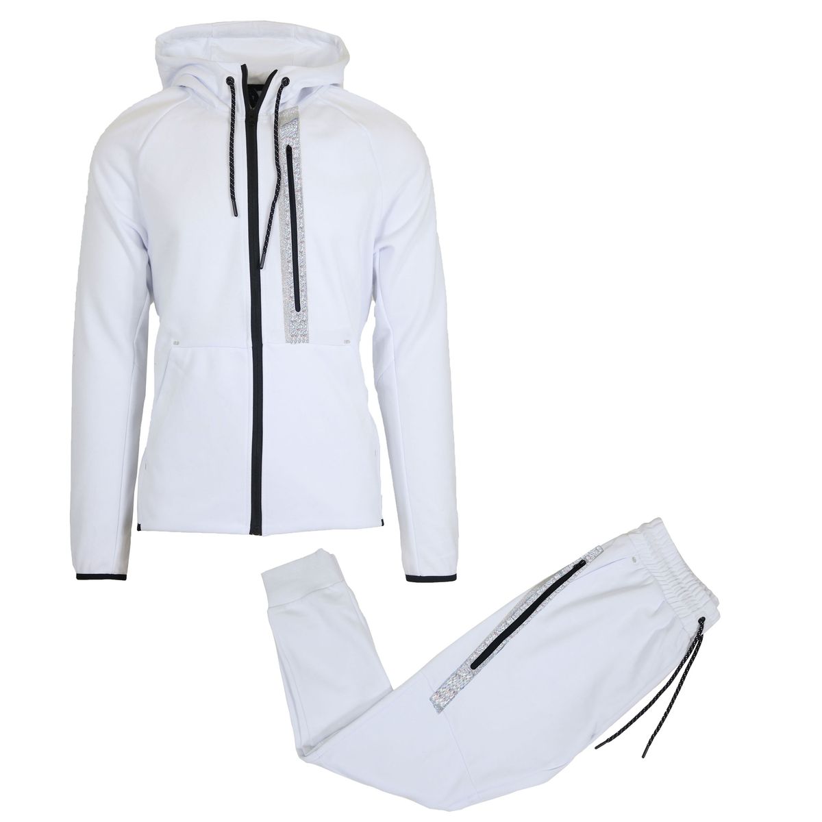 Men's Full-Zip Tech Fleece Hoodie and Jogger Set with Reflective Trim - GBT24-4934 - WH - XL