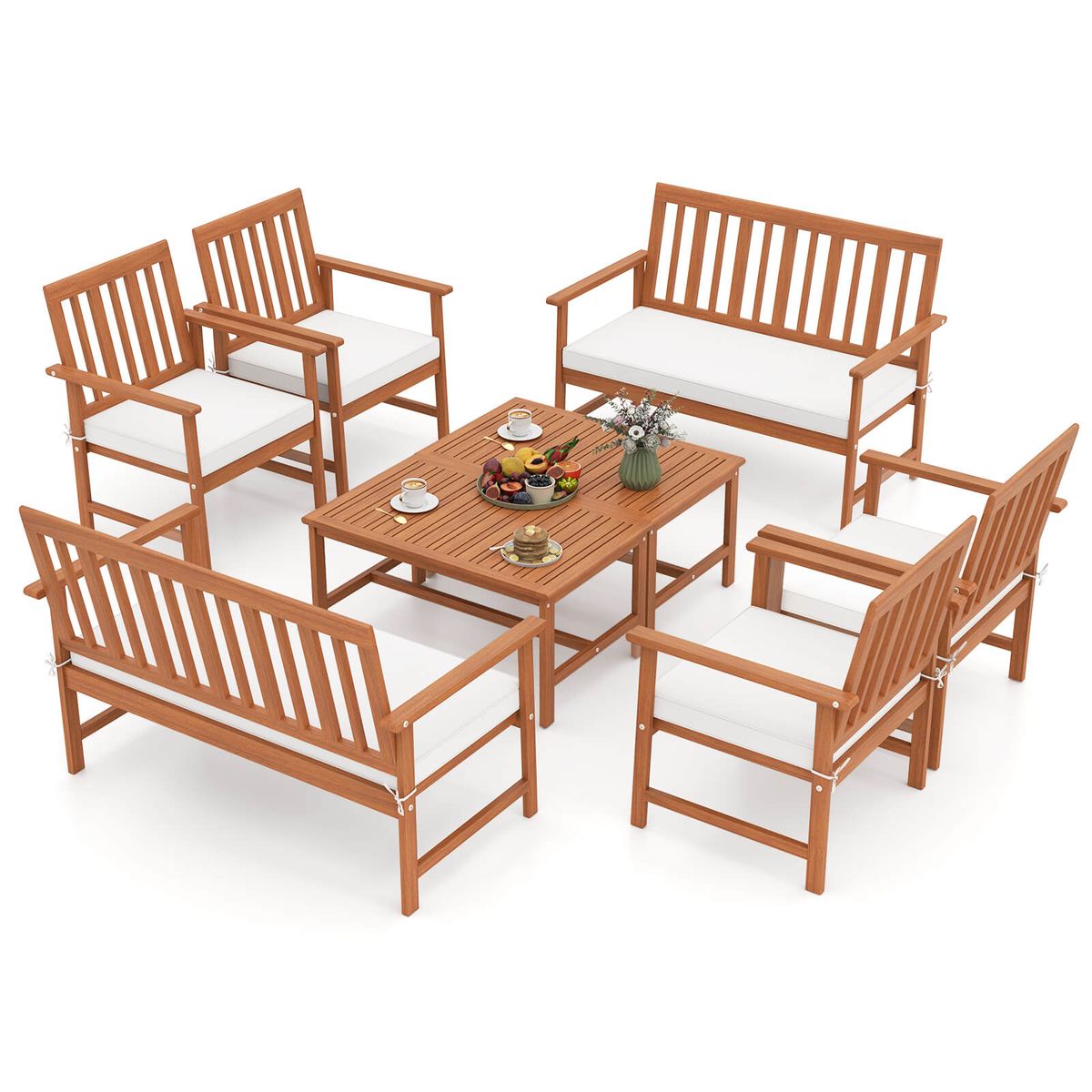Acacia Wood Outdoor Furniture Set with Coffee Table - Patio Furniture Set-8PCS