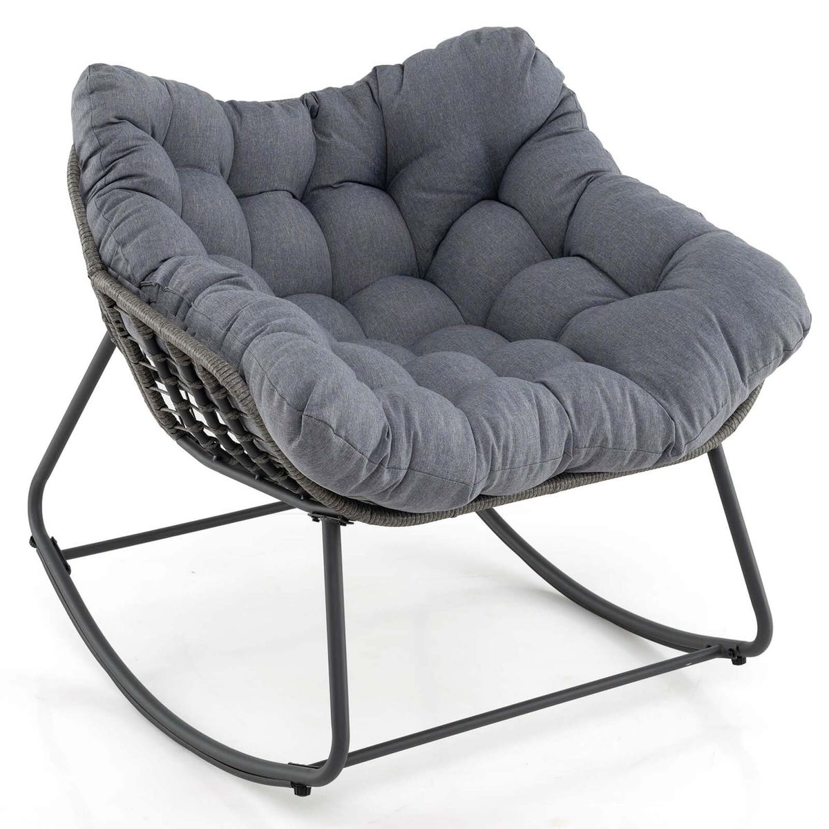Oversized PE Wicker Patio Rocking Chair - Outdoor Rocking Chair-Gray1