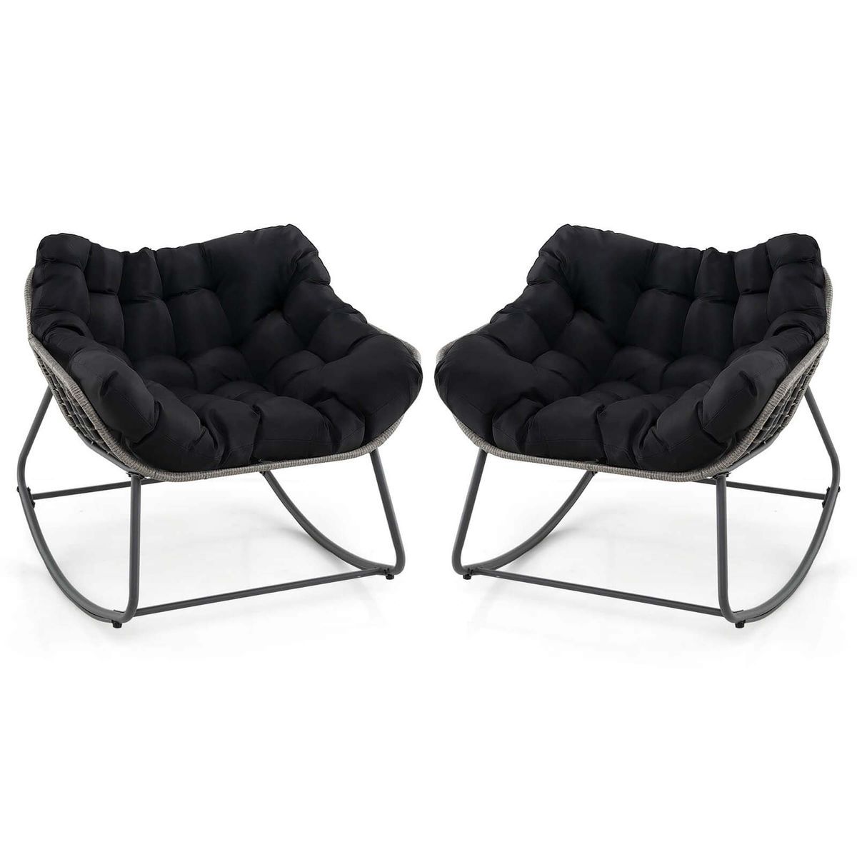 Oversized PE Wicker Patio Rocking Chair - Outdoor Rocking Chair-Black 2