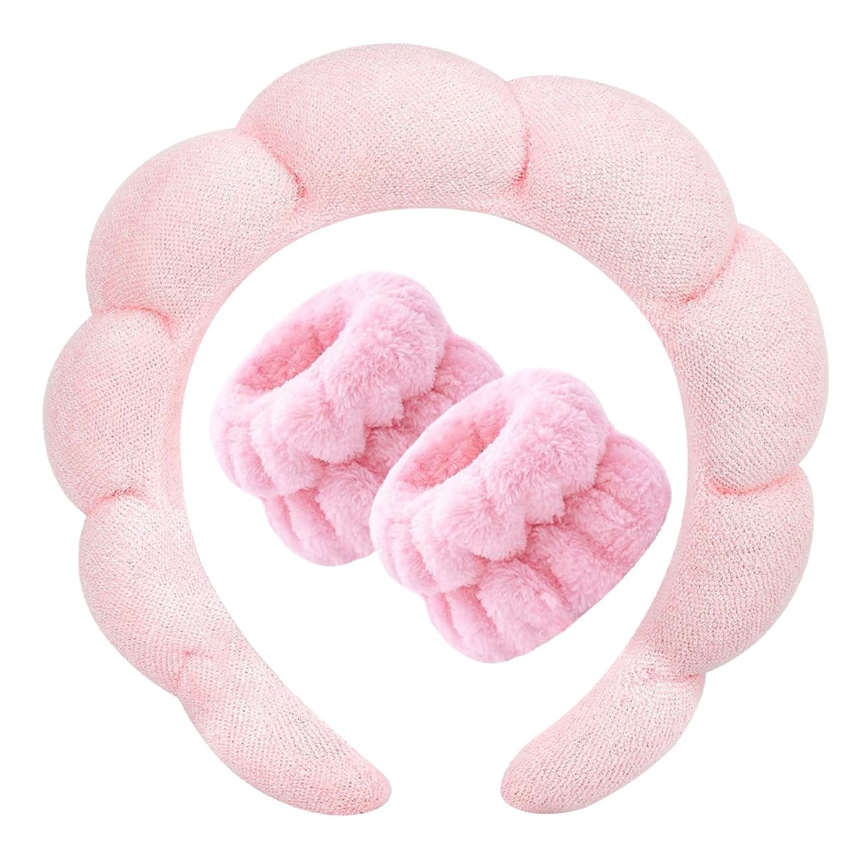 Non-Slip Bubble Spa Headband with Wristbands (3-Pack) - Pink