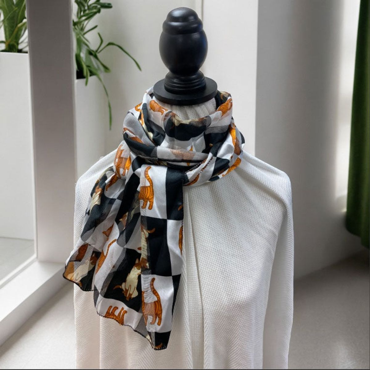 Pet Lover's Sheer Scarf - Black-Cat
