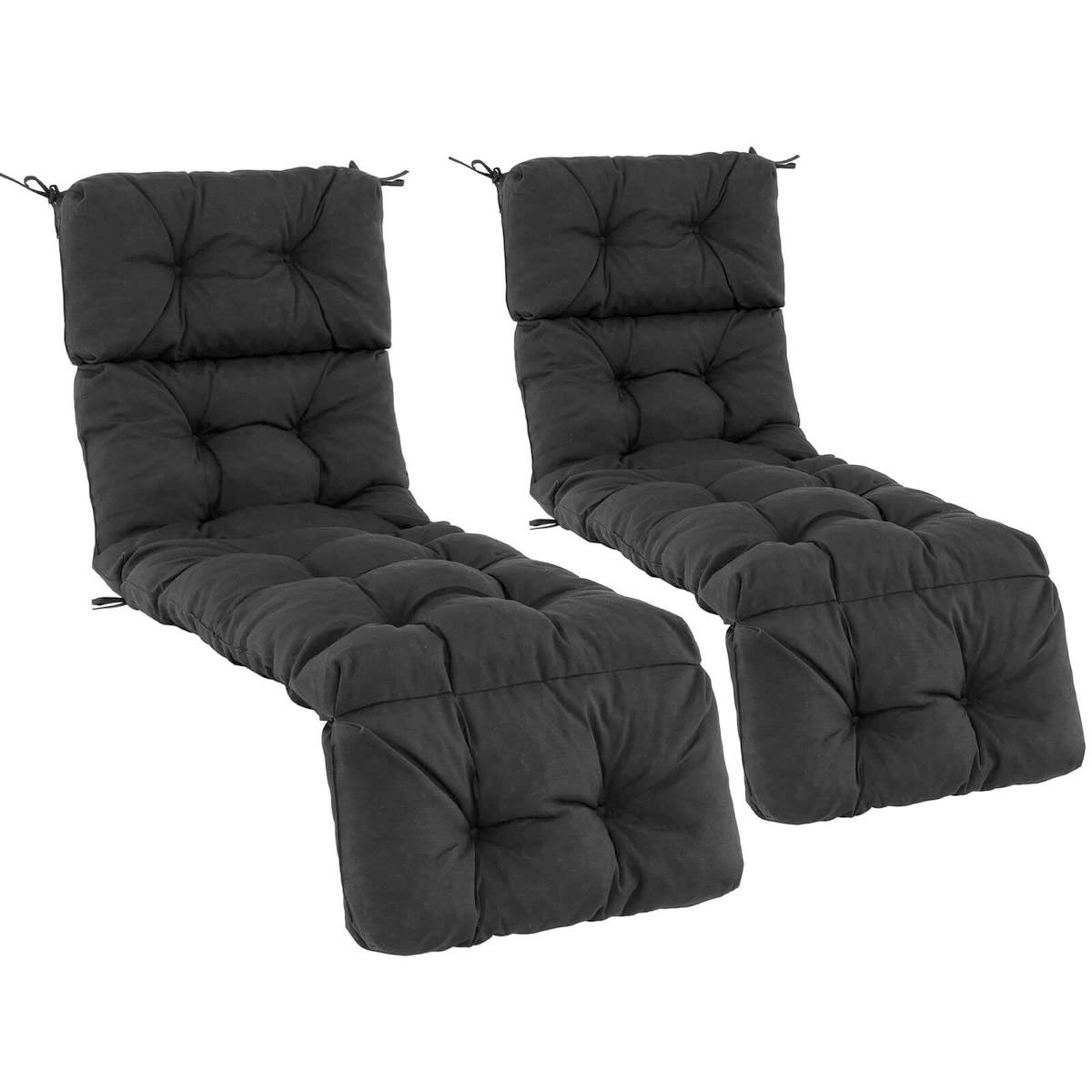 Outdoor Chaise Lounge Cushion with Ties (2-Pack) - Black