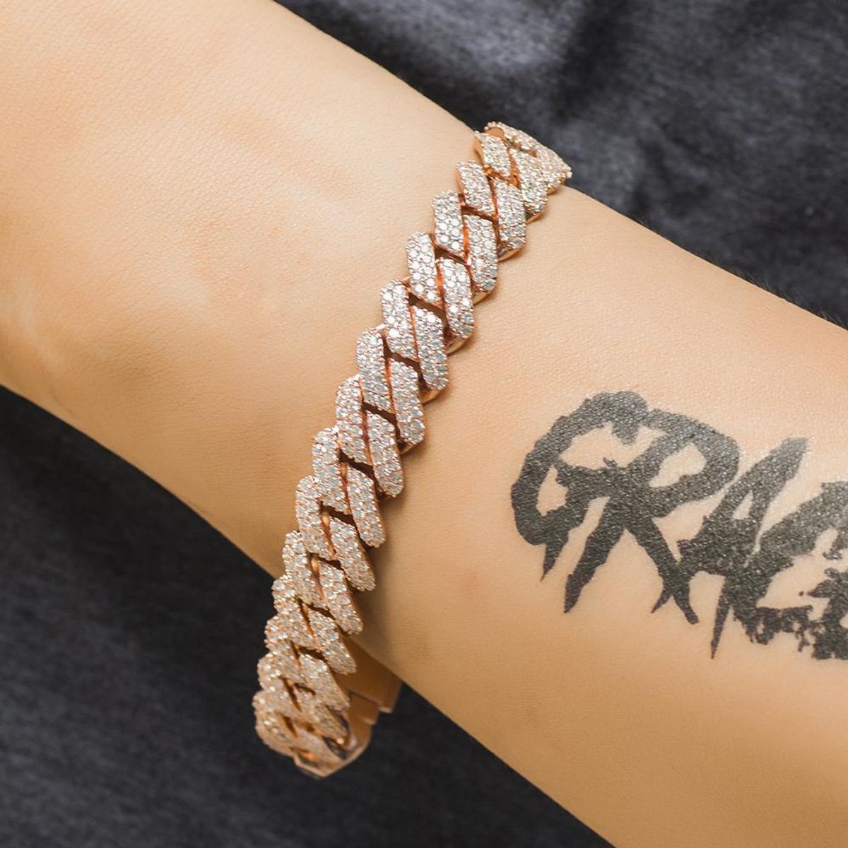 12MM Prong Cuban Link Bracelet Full Iced Out Jewelry - 12MM Prong Cuban Link Bracelet Full Iced Out Jewelry (Rose Gold)