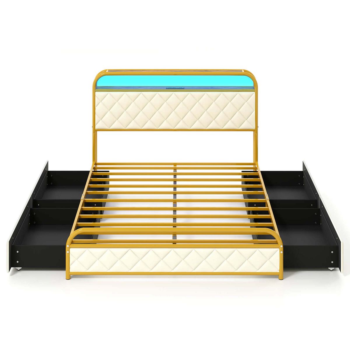 Bed Frame with LED Lights and Charging Station - Bed Frame-Full Size