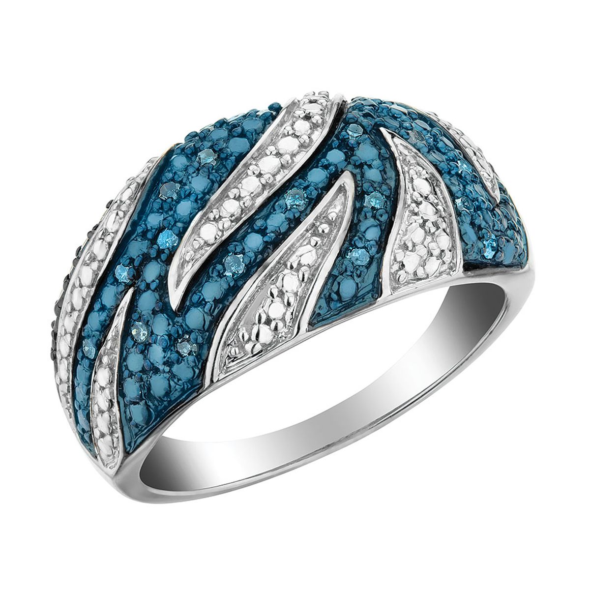 1/10 Carat (ctw) White and Blue Diamond Ring in Sterling Silver - Ring size: 5