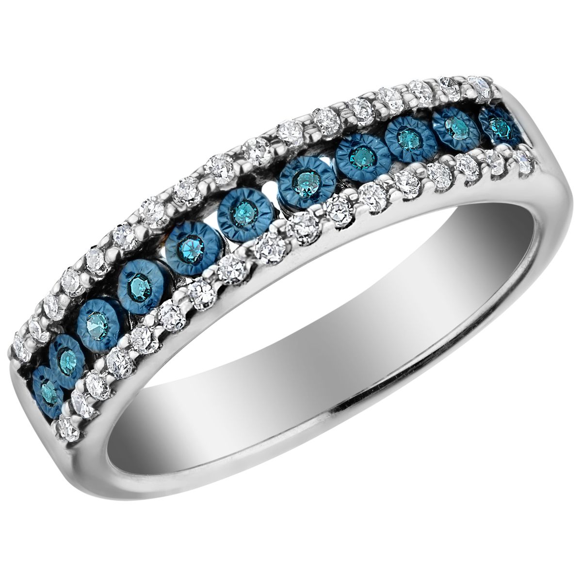 1/4 Carat Blue and White Diamond Ring in Sterling Silver - Ring size: 5