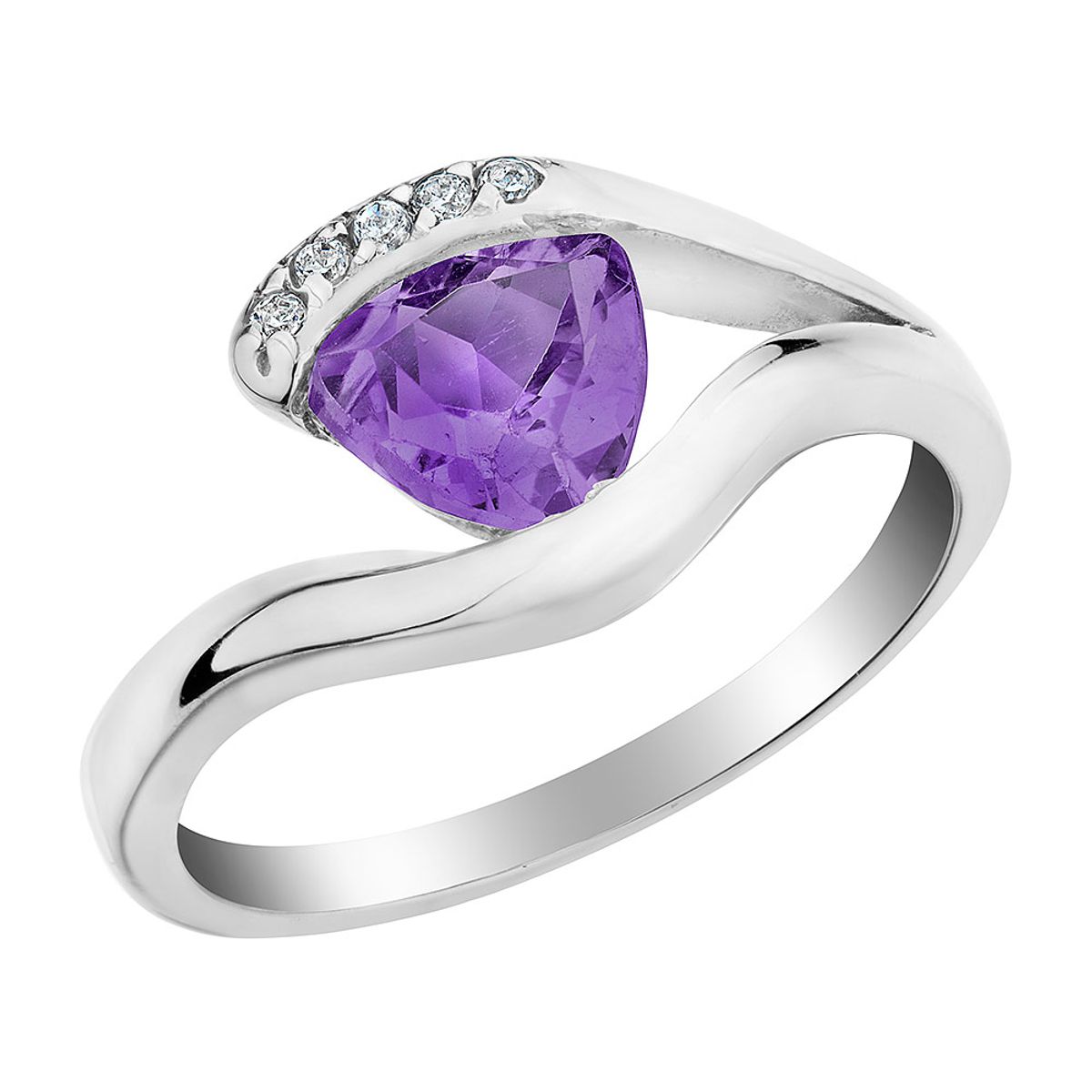 1/2 Carat Amethyst Ring with Accent Diamonds in Sterling Silver - Ring size: 6