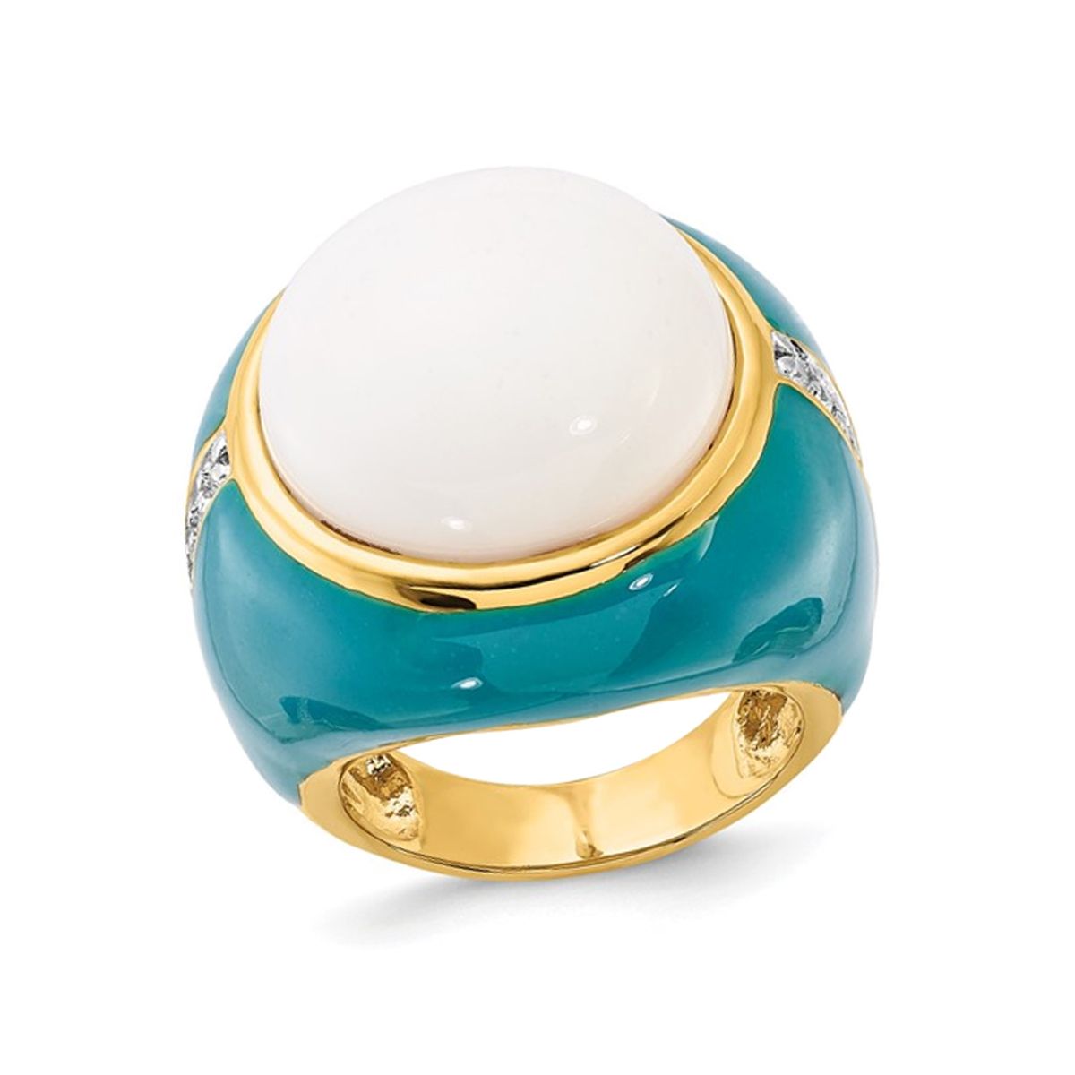 Sterling Silver Gold-Plated White Agate Cocktail Ring - Ring size: 7