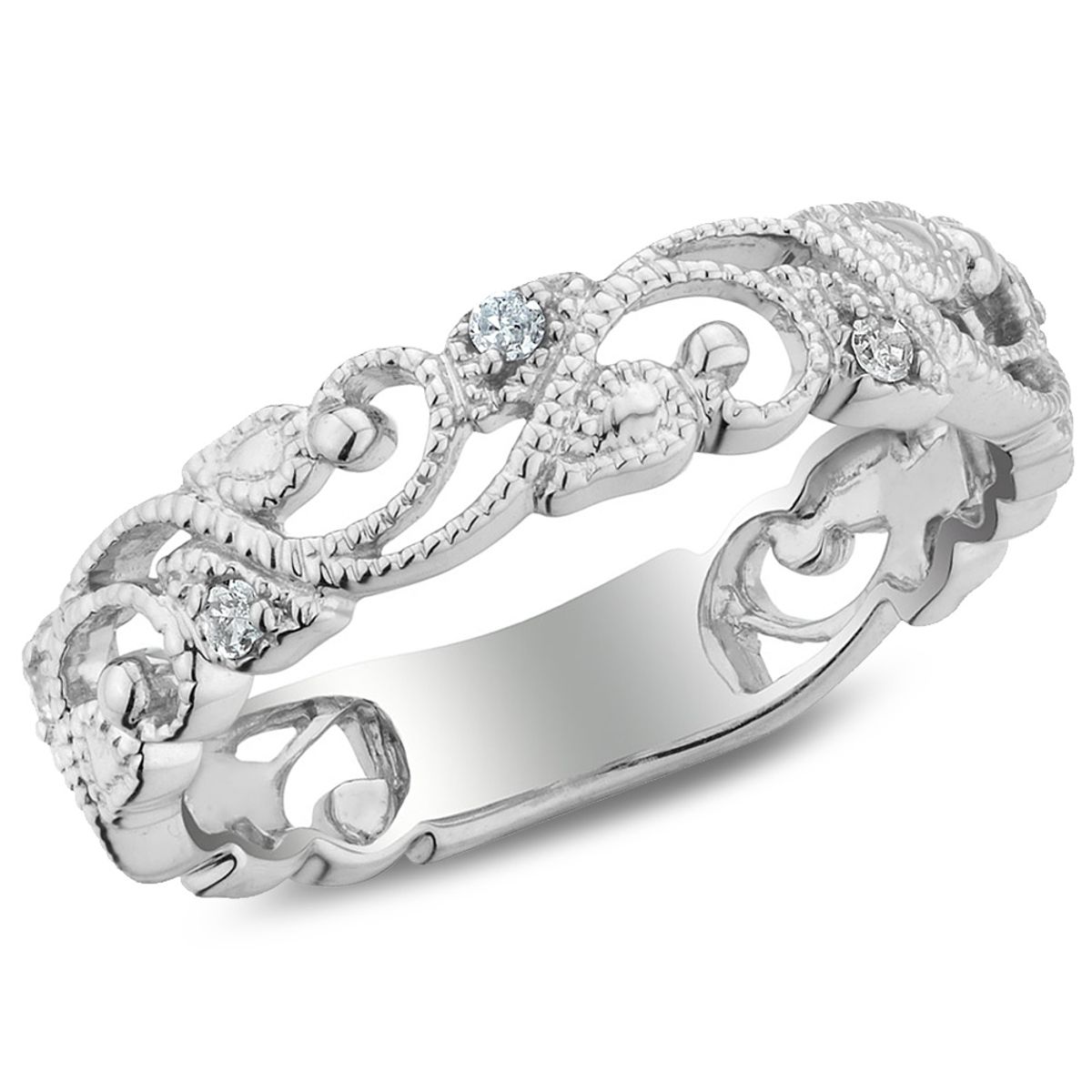1/10 Carat (ctw I2-I3) Accent Diamond Filigree Ring Band in Sterling Silver - Ring size: 5