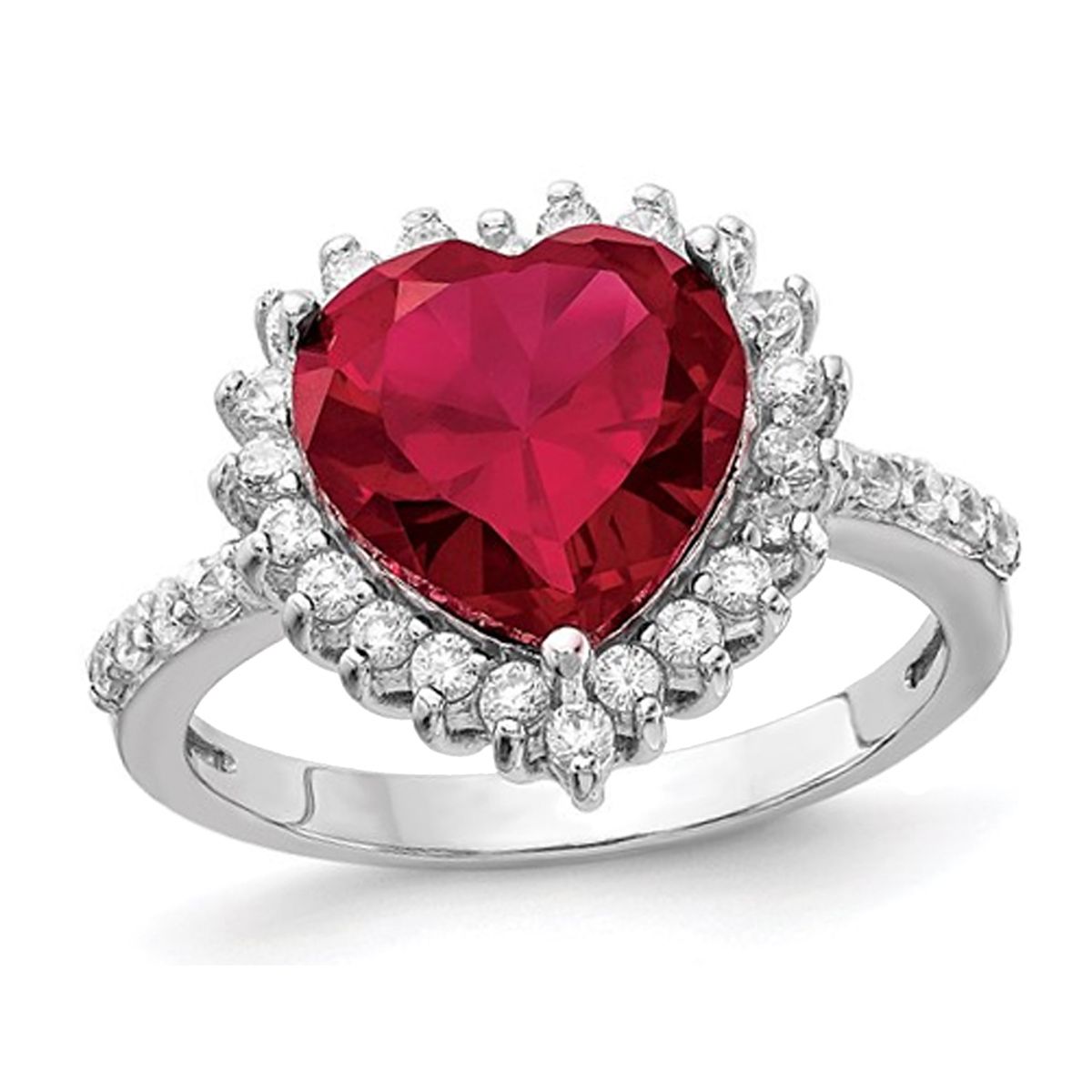 3.50 Carat (ctw) Lab Created Ruby Heart Ring in Sterling Silver - Ring size: 8