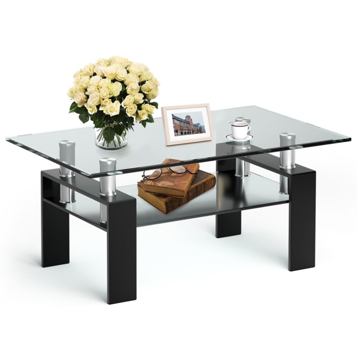 Rectangle Glass Coffee Table - Coffee Table Black