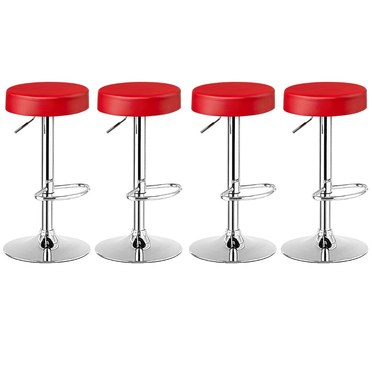 Adjustable Swivel Round Bar Stool with Footrest (4-Pack) - Pub Chair RED