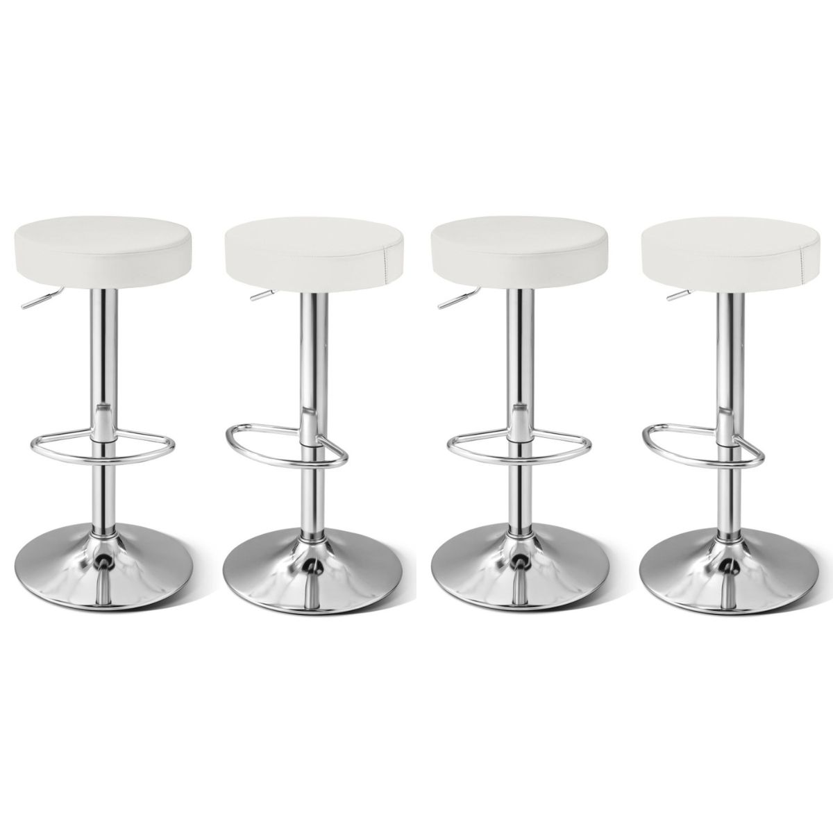 Adjustable Swivel Round Bar Stool with Footrest (4-Pack) - Pub Chair WHITE