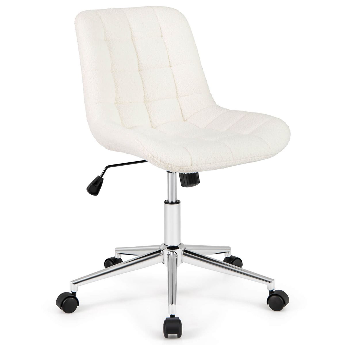 Armless Upholstered Height-Adjustable Office Chair - Office Chair-White