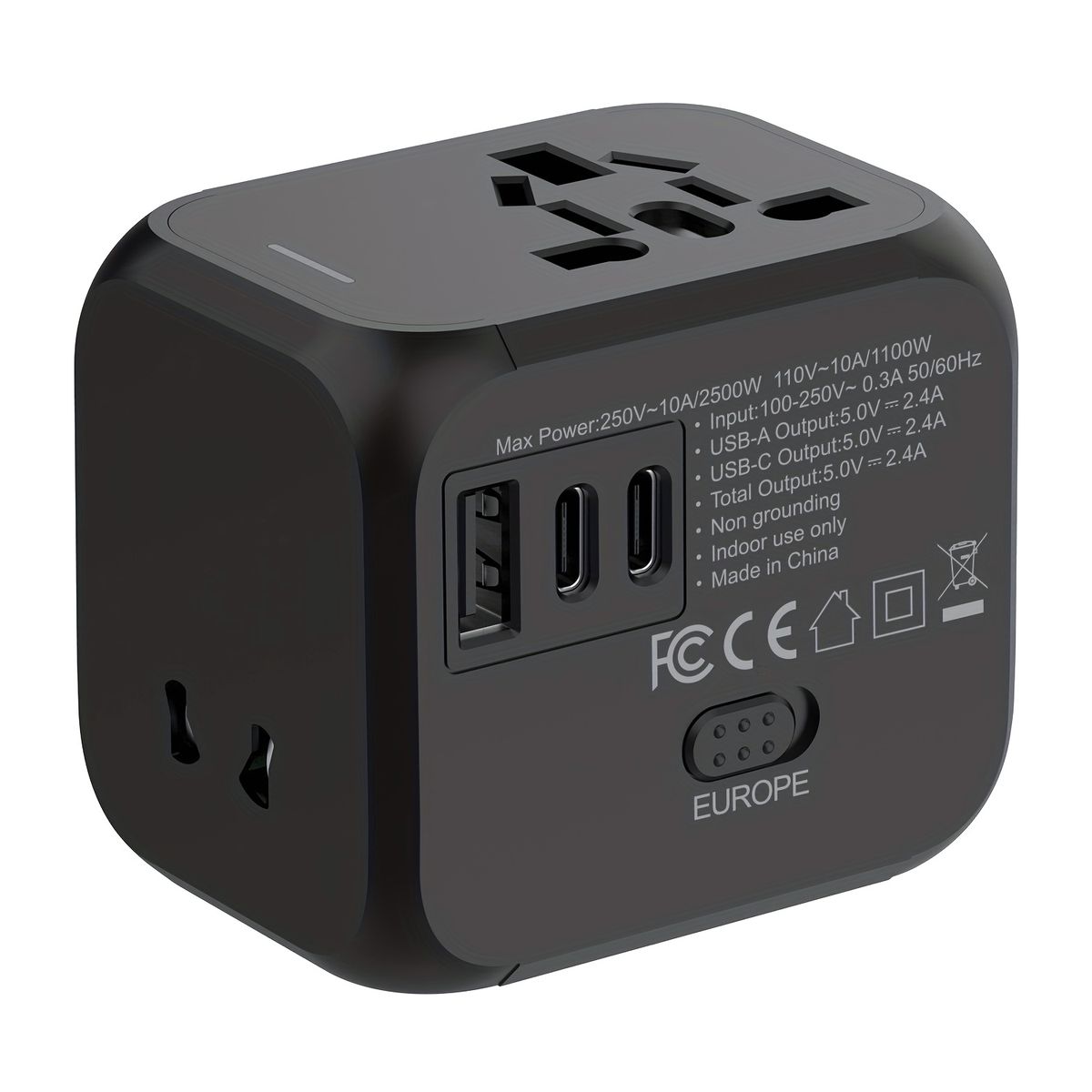 Universal Power Travel Plug Adapter - Foldable (1 or 2-Pack) - 1-Pack