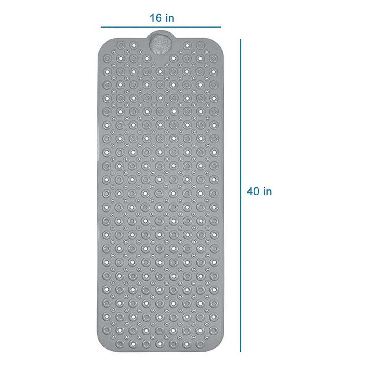 Extra-Large Non-Slip Bath Mat with Suction Cups - Grey Drain Holes