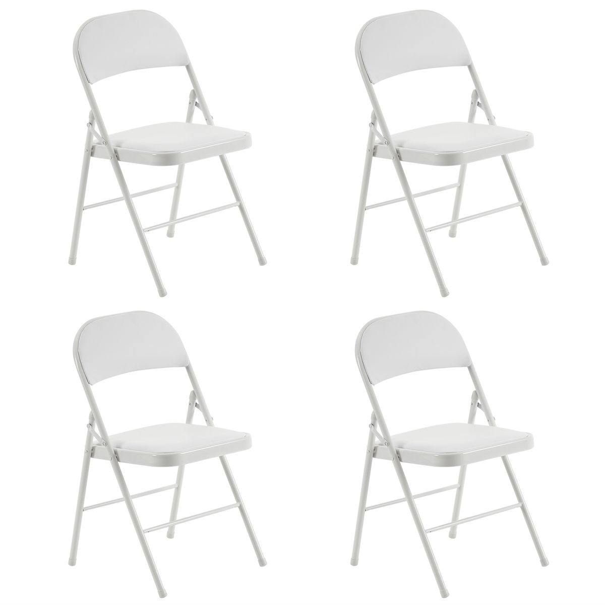 Stackable & Folding Iron Chair with Padded Seat (4-Pack) - White