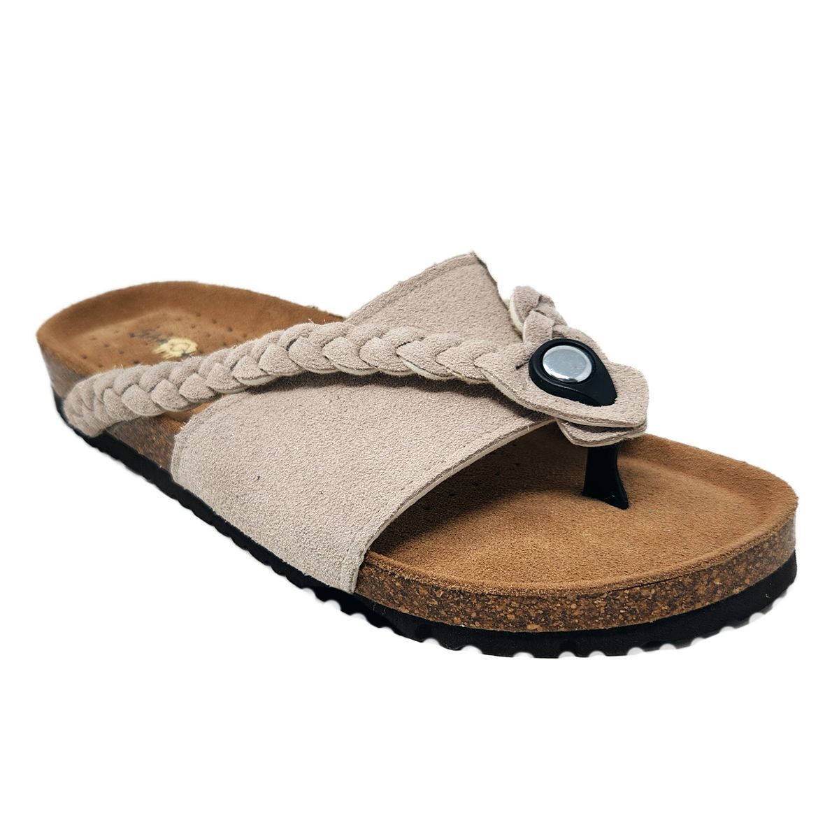 GAAHUU Women's Leather Braided Slide Sandals - tan 10
