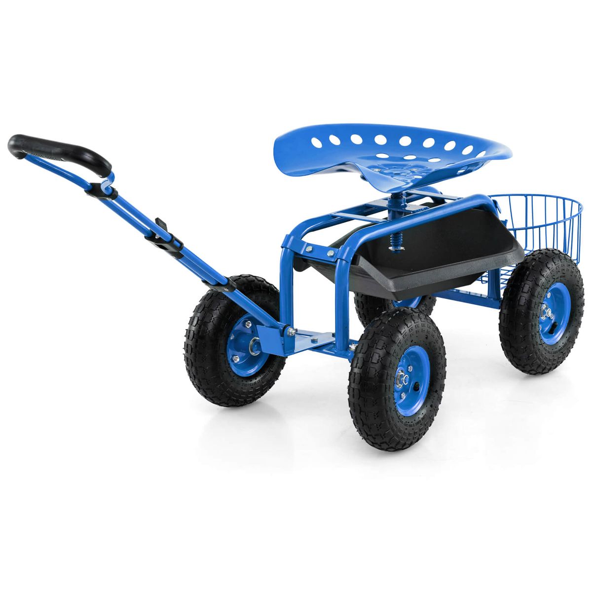 Heavy-Duty Garden Cart with Tool Tray & 360-Degree Swivel Seat - Work Seat-Blue
