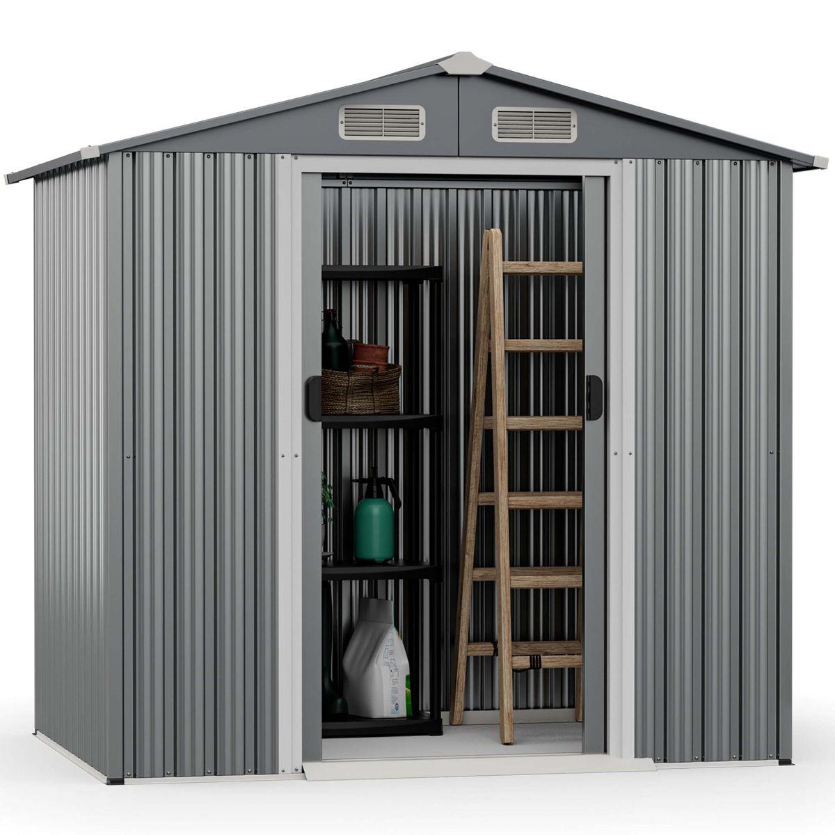 6 x 4-Foot Galvanized Steel Storage Shed with Lockable Sliding Doors - Outdoor Storage -Grey