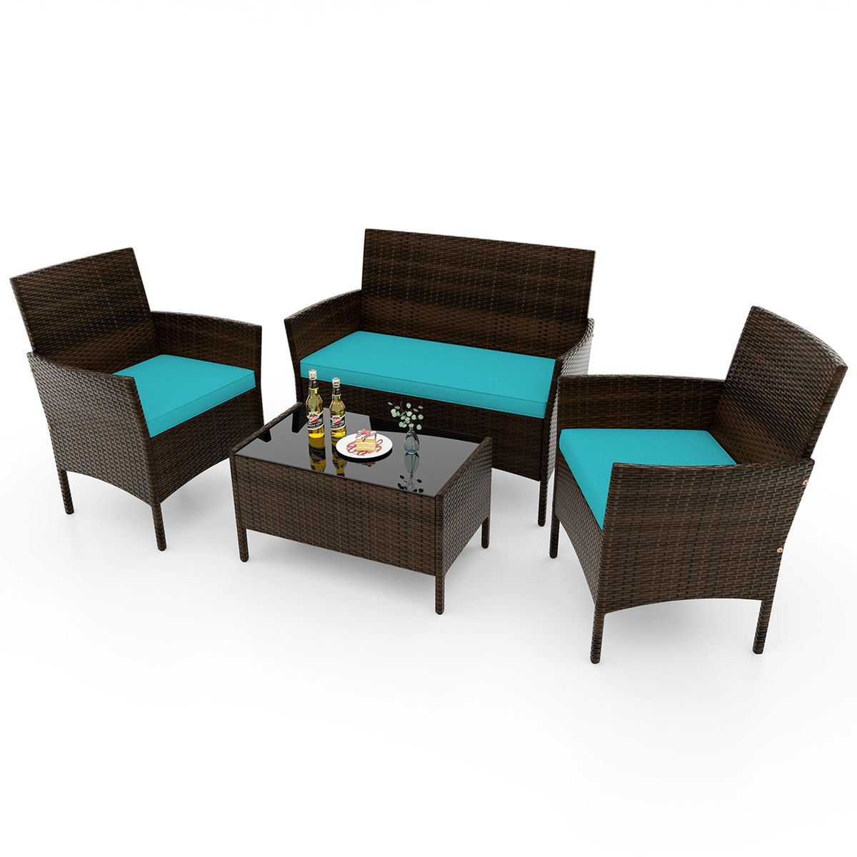 4-Piece Patio Rattan Conversation Set (8 Colors) - Patio Furniture Set-tu